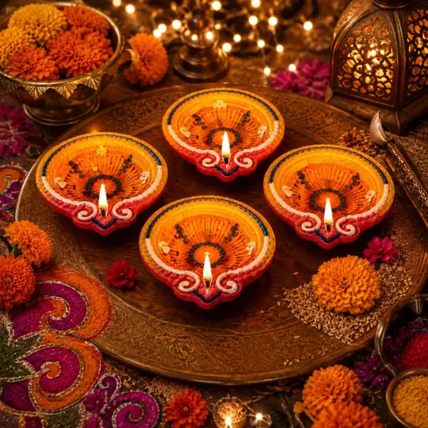 Frendora_Decorative_Clay_Diyas_Set_for_Diwali_Pooja_&_Decoration_Pack_of_4_Multicolour