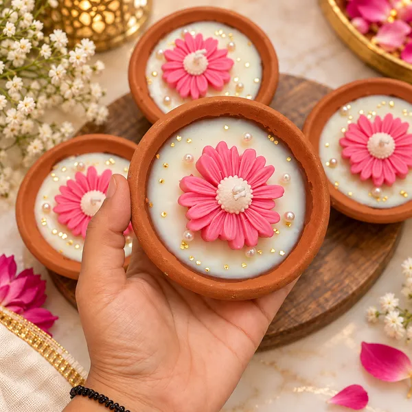 Handmade_Daisy_Diya_Candle_with_Pink_Flower_Design,_Decorative_Terracotta_Candle_for_Diwali,_Pooja,_Home_Décor_&_Festive_Gifting
