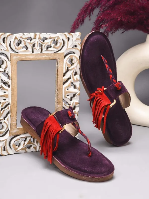 Maroon_And_Pink_Suede_Flats_For_Women