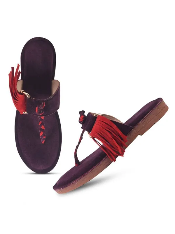 Maroon_And_Pink_Suede_Flats_For_Women