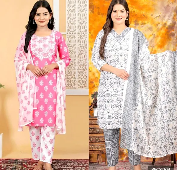 Multicolor_Cotton_Kurta_Set_With_Dupatta_For_Women_Combo_Set_Pack_Of_2