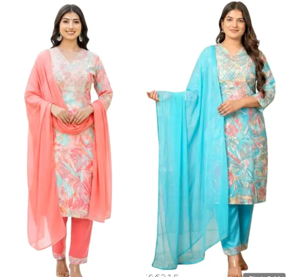 Blue_And_Pink_Floral_Print_Straight_Kurta_With_Pants_Dupatta_Combo_Set_Pack_Of_2