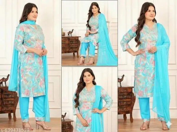Aquablue_Rayon_Embroidered_Kurti_Pant_With_Dupatta_Set_Woman_Girls_For_Women