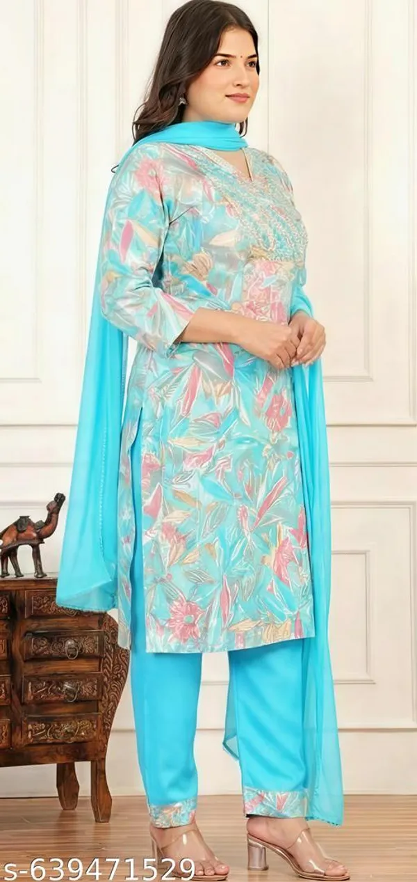 Aquablue_Rayon_Embroidered_Kurti_Pant_With_Dupatta_Set_Woman_Girls_For_Women