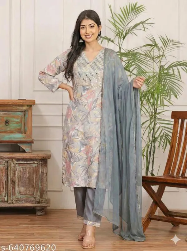 Grey_And_Green_Kurta_Pant_Set_With_Dupatta_Set_Combo_Set_For_Women_Pack_Of_2