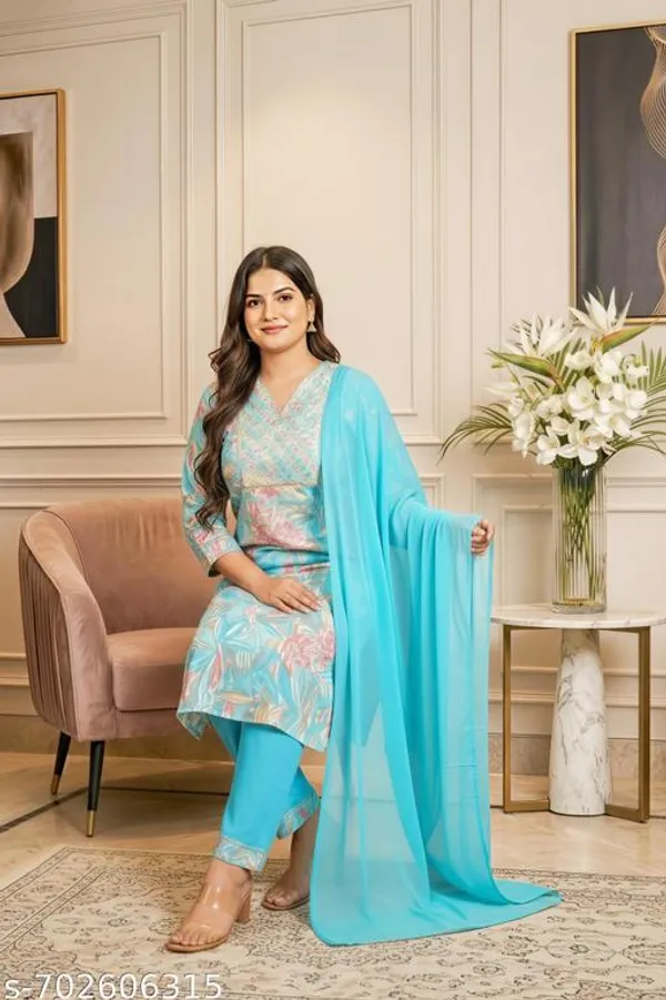 Blue_And_Pink_Floral_Print_Straight_Kurta_With_Pants_Dupatta_Combo_Set_Pack_Of_2