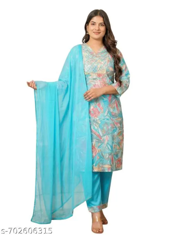 Blue_And_Pink_Floral_Print_Straight_Kurta_With_Pants_Dupatta_Combo_Set_Pack_Of_2