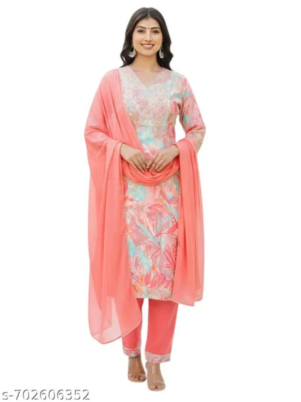 Blue_And_Pink_Floral_Print_Straight_Kurta_With_Pants_Dupatta_Combo_Set_Pack_Of_2