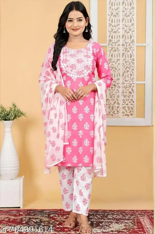Blue_And_Pink_Kurta_Set_With_Dupatta_Pant_Combo_Set_For_Women_Pack_Of_2