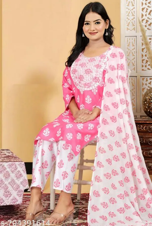 Blue_And_Pink_Kurta_Set_With_Dupatta_Pant_Combo_Set_For_Women_Pack_Of_2