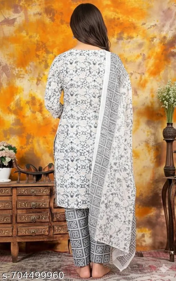 White_Printed_Kurta_Pant_Dupatta_Set_V_Neck_Kurta_Ethnic_Wear_For_Casual_Festive_Wear_For_Women