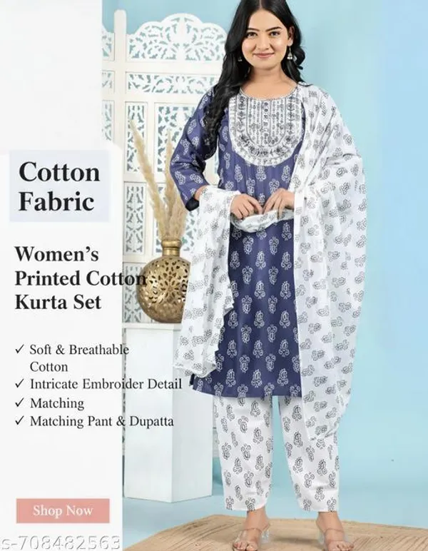Blue_And_Pink_Kurta_Set_With_Dupatta_Pant_Combo_Set_For_Women_Pack_Of_2