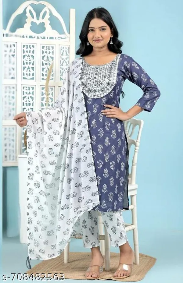 Blue_And_Pink_Kurta_Set_With_Dupatta_Pant_Combo_Set_For_Women_Pack_Of_2