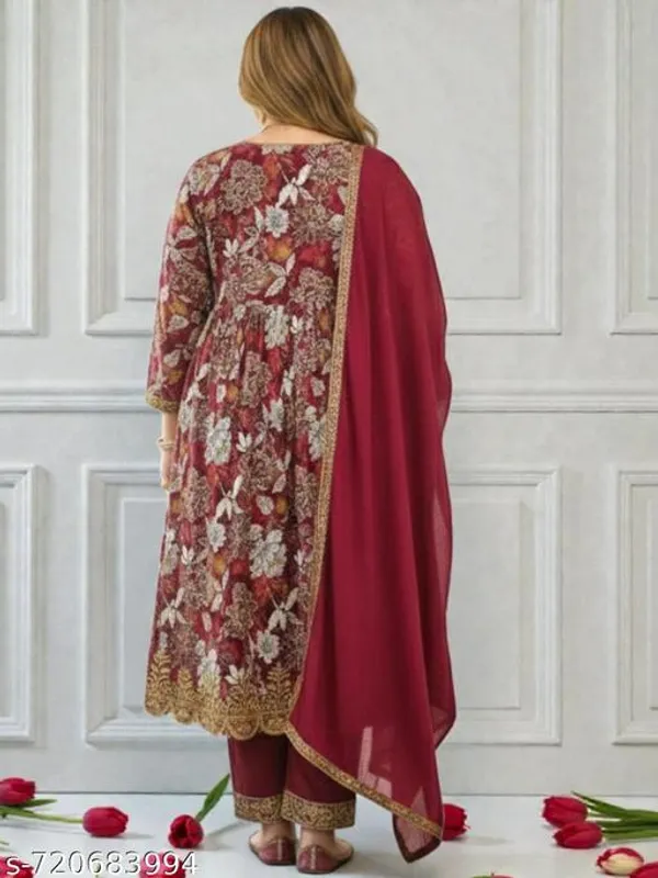 Maroon_Elegant_Rayon_Printed_Kurta_Set_With_Dupatta_For_Women
