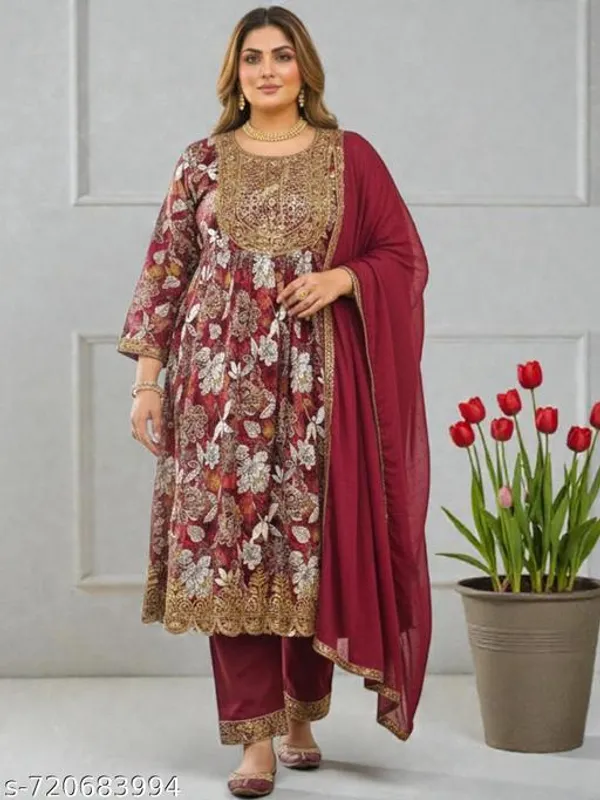 Maroon_Elegant_Rayon_Printed_Kurta_Set_With_Dupatta_For_Women