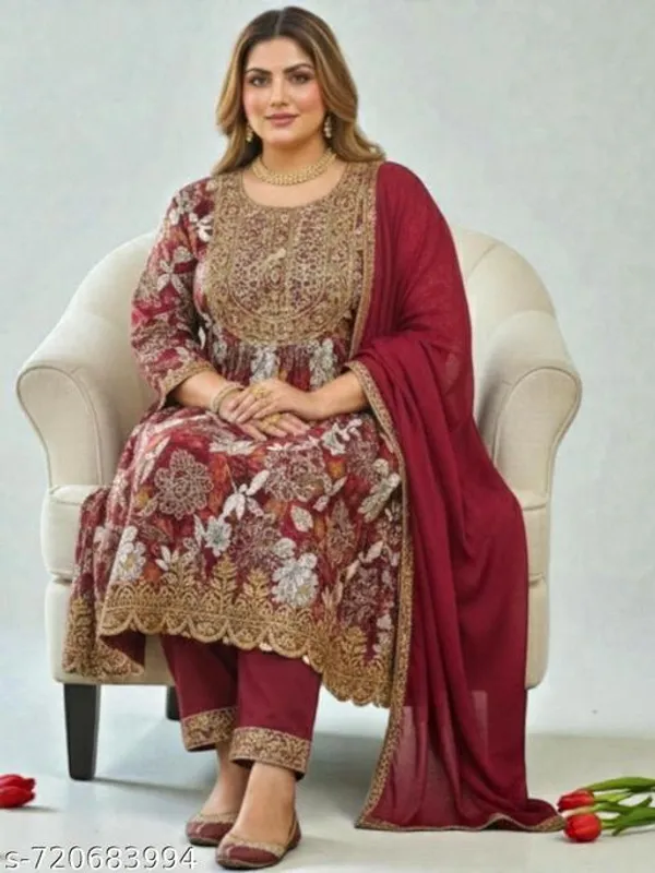 Maroon_Elegant_Rayon_Printed_Kurta_Set_With_Dupatta_For_Women