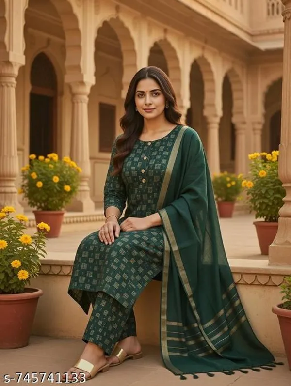 Grey_And_Green_Kurta_Pant_Set_With_Dupatta_Set_Combo_Set_For_Women_Pack_Of_2