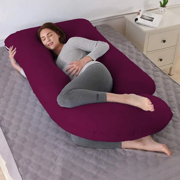 Wildmint_J_Shape_Microfibre_Solid_Pragency_Pillow_Pack_Of_1_Wine