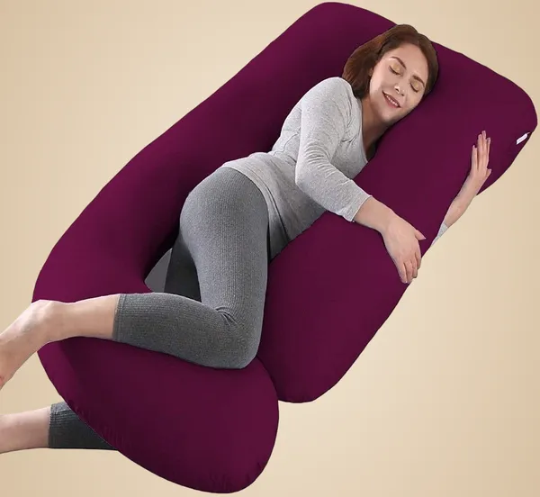 Wildmint_J_Shape_Microfibre_Solid_Pragency_Pillow_Pack_Of_1_Wine