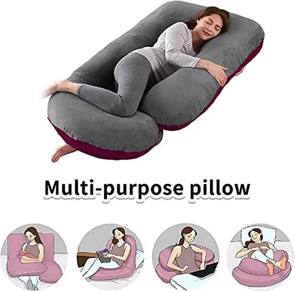 J_Shape_Polyester_Fibre_Solid_Pregnancy_Pillow_Pack_Of_1_Wine_And_Grey