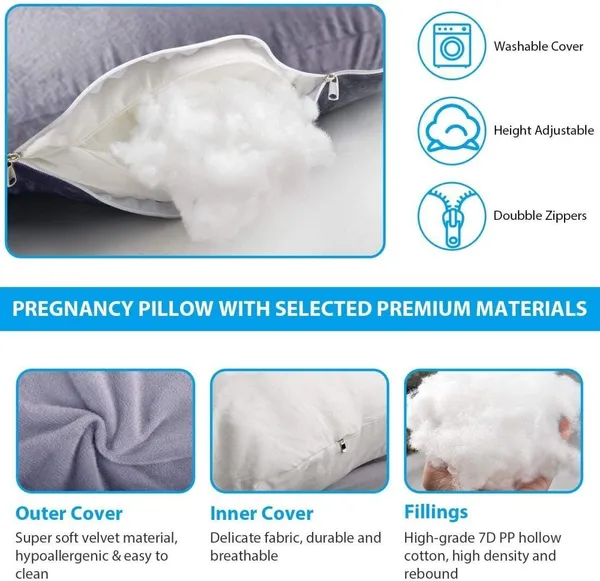 J_Shape_Microfiber_Solid_Pregnancy_Pillow_Pack_Of_1_Grey
