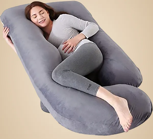 J_Shape_Microfiber_Solid_Pregnancy_Pillow_Pack_Of_1_Grey