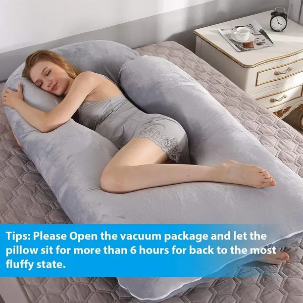 J_Shape_Microfiber_Solid_Pregnancy_Pillow_Pack_Of_1_Grey