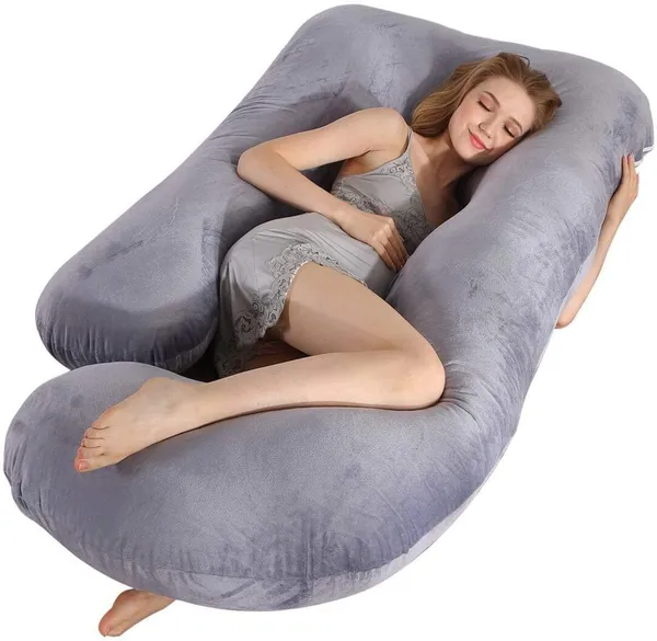 J_Shape_Microfiber_Solid_Pregnancy_Pillow_Pack_Of_1_Grey