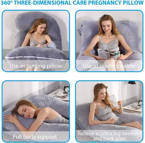 J_Shape_Microfiber_Solid_Pregnancy_Pillow_Pack_Of_1_Grey