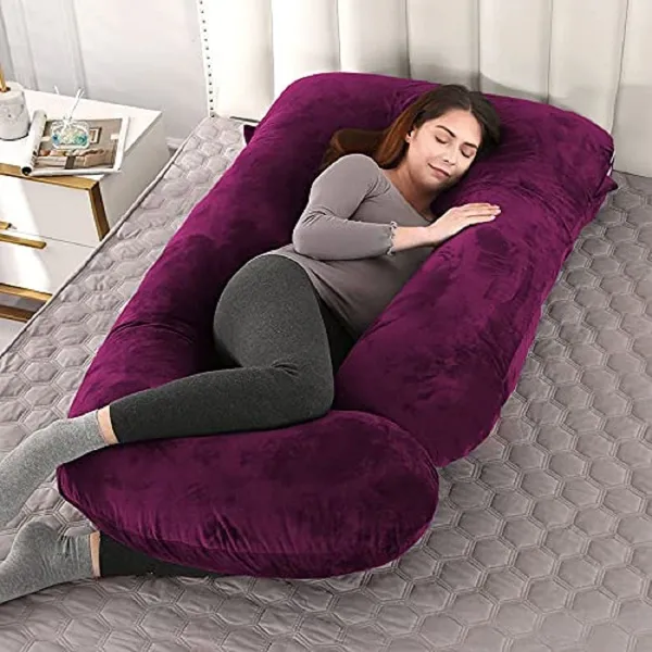 J_Shape_Polyester_Fibre_Solid_Pregnancy_Pillow_Pack_Of_1_Wine