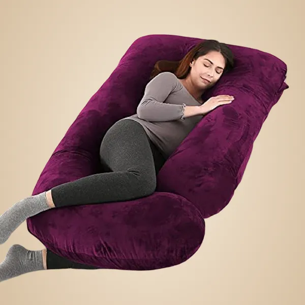 J_Shape_Polyester_Fibre_Solid_Pregnancy_Pillow_Pack_Of_1_Wine