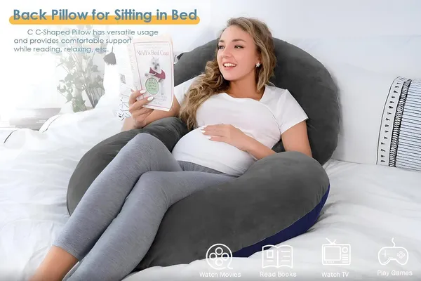 C_Shape_Premium_Microfibre_Solid_And_Alphanumeric_Pregnancy_Pillow_Pack_Of_1_Dark_Blue_And_Grey