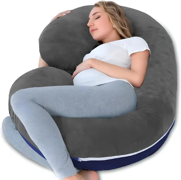 C_Shape_Premium_Microfibre_Solid_And_Alphanumeric_Pregnancy_Pillow_Pack_Of_1_Dark_Blue_And_Grey