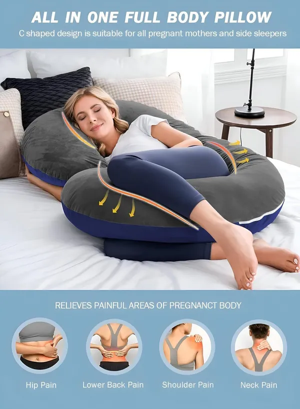 C_Shape_Premium_Microfibre_Solid_And_Alphanumeric_Pregnancy_Pillow_Pack_Of_1_Dark_Blue_And_Grey