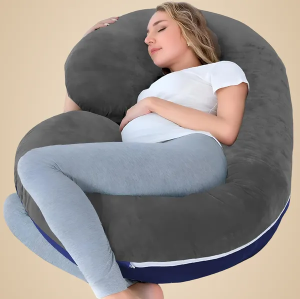 C_Shape_Premium_Microfibre_Solid_And_Alphanumeric_Pregnancy_Pillow_Pack_Of_1_Dark_Blue_And_Grey