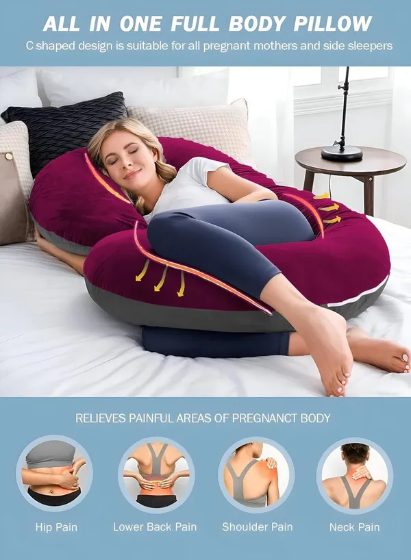 C_Shape_Premium_Microfibre_Solid_And_Alphanumeric_Pregnancy_Pillow_Pack_Of_1_Wine_And_Grey