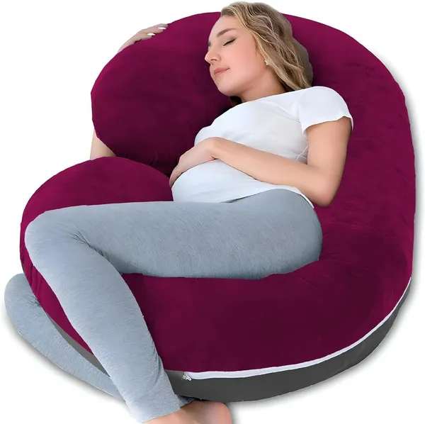 C_Shape_Premium_Microfibre_Solid_And_Alphanumeric_Pregnancy_Pillow_Pack_Of_1_Wine_And_Grey