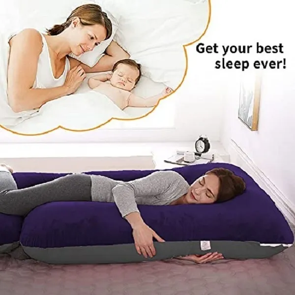 J_Shape_Premium_Microfibre_Solid_And_Alphanumeric_Pregnancy_Pillow_Pack_Of_1_Wine_And_Grey