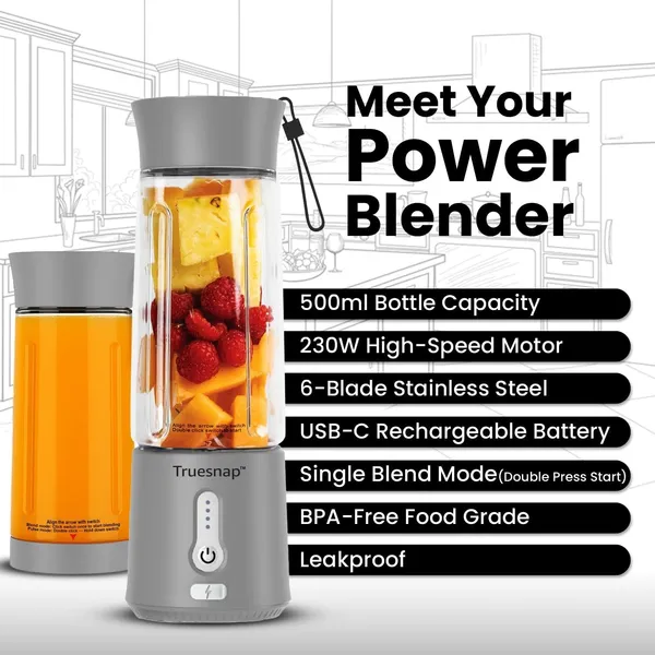 QUIX_Portable_Blender_for_Smoothies_&_shakes,_Cold_Coffe_and_crushing_ice_|_4000mAh_battery,_500ml,_230W,_USB-C_|_Safe_BPA-Free_juicer_machine_|_ISI_Approved_|_Made_in_India_(Grey)