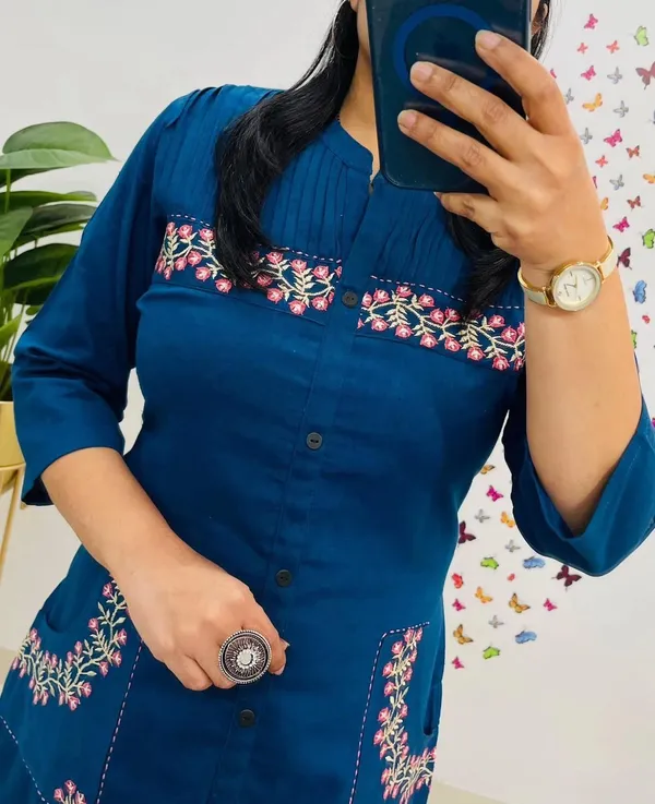 Blue_Cotton_Premium_Straight_Kurta_With_Pants_For_Women_And_Girls