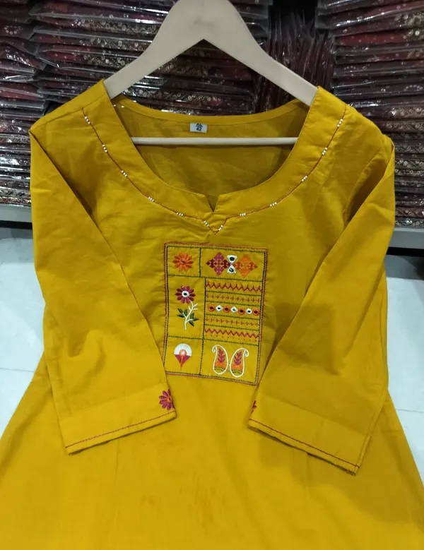 Yellow_Cotton_Premium_Kurta_Ethnic_Wear_For_Women_And_Girls