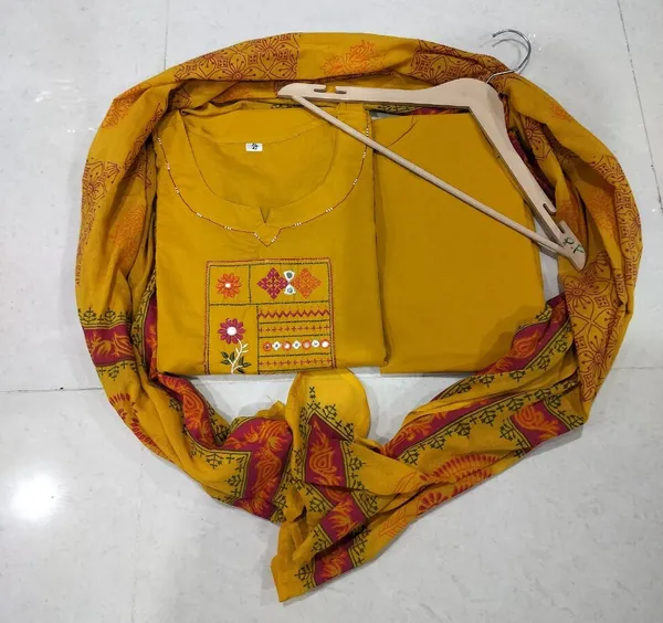 Yellow_Cotton_Premium_Kurta_Ethnic_Wear_For_Women_And_Girls