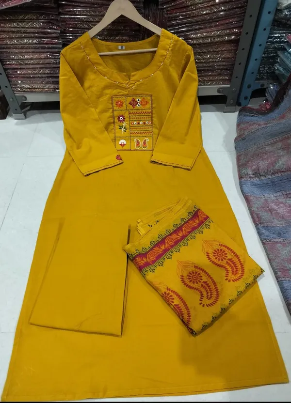 Yellow_Cotton_Premium_Kurta_Ethnic_Wear_For_Women_And_Girls