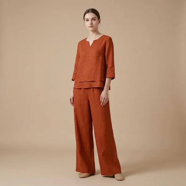 Rust_Brown_Cotton_Linen_Premium_Co_Ord_Set_For_Women_And_Girls