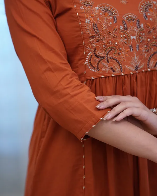 Rust_Cotton_Premium_Ethnic_Kurta_Set_With_Dupatta_For_Women_And_Girls