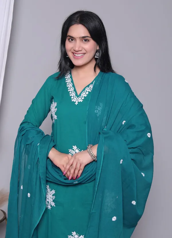 Sea_Green_Cotton_Premium_Kurta_Set_With_Dupatta_For_Women_And_Girls