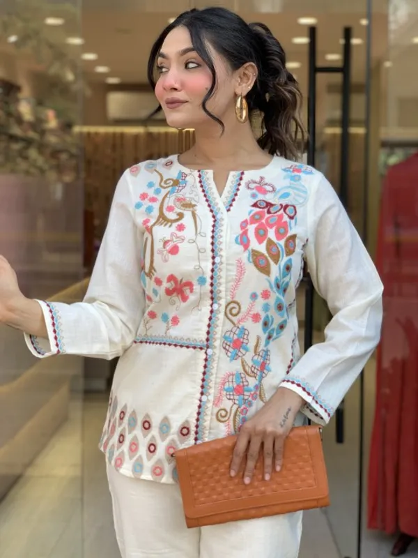 White_Cotton_Premium_Kurti_Set_For_Women_And_Girls