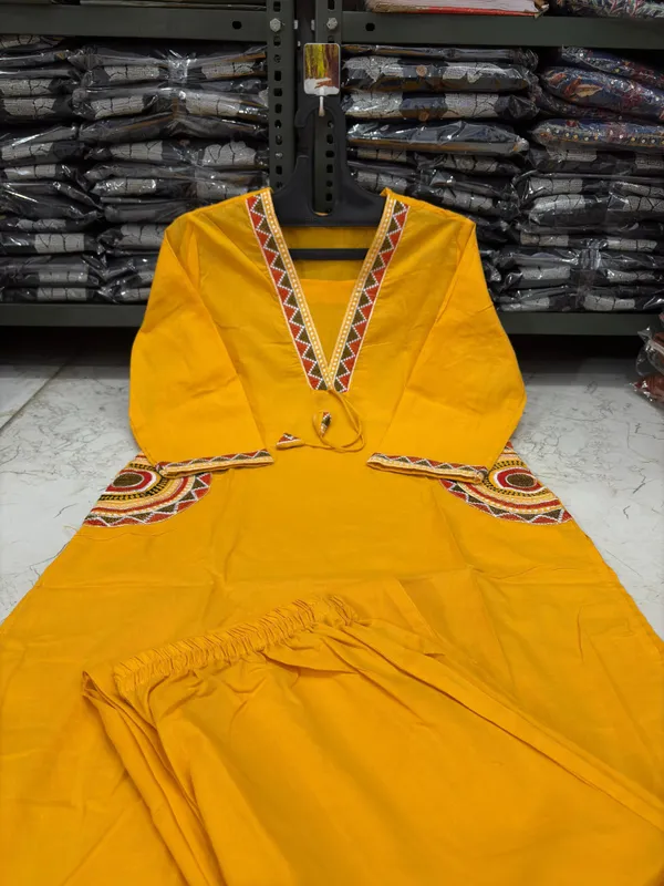 Mustard_Cotton_Premium_Kurta_Ethnic_Wear_For_Women_And_Girls