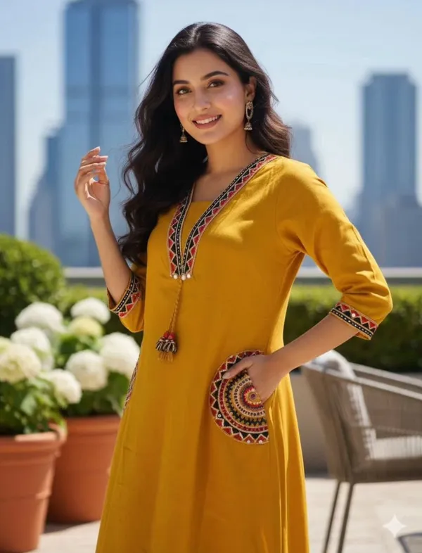 Mustard_Cotton_Premium_Kurta_Ethnic_Wear_For_Women_And_Girls