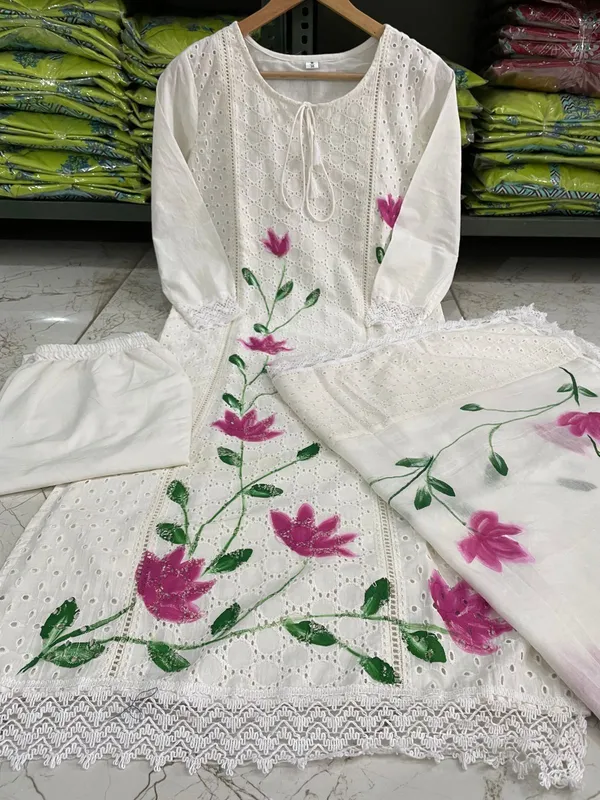 White_Cotton_Premium_Chikankari_Kurta_Set_With_Dupatta_For_Women_And_Girls